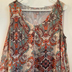 Dressbarn Roz & Ali Boho Paisley Sleeveless Blouse- Size M